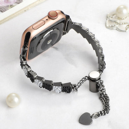 For Apple Watch Series 8 45mm Shell Beads Chain Bracelet Metal Watch Band(Black White) - Watch Bands by PMC Jewellery | Online Shopping South Africa | PMC Jewellery