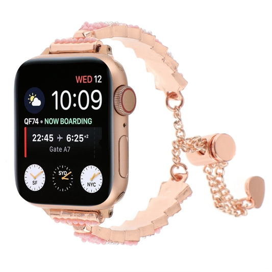 For Apple Watch SE 2022 40mm Shell Beads Chain Bracelet Metal Watch Band(Pink White Rose Gold) - Watch Bands by PMC Jewellery | Online Shopping South Africa | PMC Jewellery