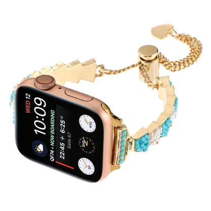 For Apple Watch Series 7 41mm Shell Beads Chain Bracelet Metal Watch Band(Blue White Gold) - Watch Bands by PMC Jewellery | Online Shopping South Africa | PMC Jewellery