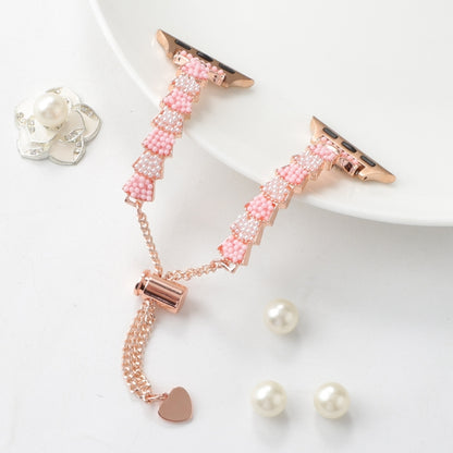 For Apple Watch Series 5 40mm Shell Beads Chain Bracelet Metal Watch Band(Pink White Rose Gold) - Watch Bands by PMC Jewellery | Online Shopping South Africa | PMC Jewellery