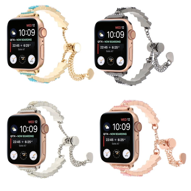 For Apple Watch Series 6 40mm Shell Beads Chain Bracelet Metal Watch Band(Black White) - Watch Bands by PMC Jewellery | Online Shopping South Africa | PMC Jewellery