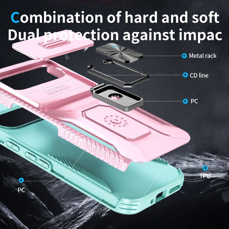 For Google Pixel 9 / Pixel 9 Pro Sliding Camshield Holder Phone Case(Pink + Grey Green) - Google Cases by PMC Jewellery | Online Shopping South Africa | PMC Jewellery | Buy Now Pay Later Mobicred