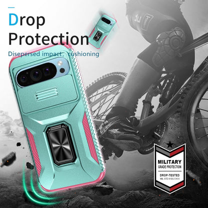 For Google Pixel 9 / Pixel 9 Pro Sliding Camshield Holder Phone Case(Grey Green + Pink) - Google Cases by PMC Jewellery | Online Shopping South Africa | PMC Jewellery | Buy Now Pay Later Mobicred