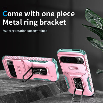 For Google Pixel 9 Pro XL Sliding Camshield Holder Phone Case(Pink + Grey Green) - Google Cases by PMC Jewellery | Online Shopping South Africa | PMC Jewellery | Buy Now Pay Later Mobicred