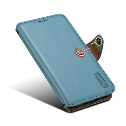 For iPhone 16 Pro Max Denior Cowhide Texture Wallet Style Leather Phone Case(Blue) - iPhone 16 Pro Max Cases by Denior | Online Shopping South Africa | PMC Jewellery | Buy Now Pay Later Mobicred