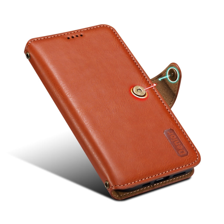 For iPhone 16 Denior Cowhide Texture Wallet Style Leather Phone Case(Brown) - iPhone 16 Cases by Denior | Online Shopping South Africa | PMC Jewellery | Buy Now Pay Later Mobicred