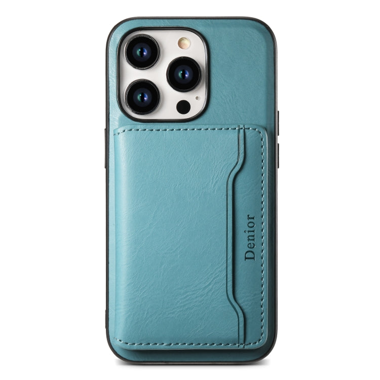 For iPhone 15 Pro Denior Cowhide Texture Leather MagSafe Detachable Wallet Phone Case(Blue) - iPhone 15 Pro Cases by Denior | Online Shopping South Africa | PMC Jewellery | Buy Now Pay Later Mobicred