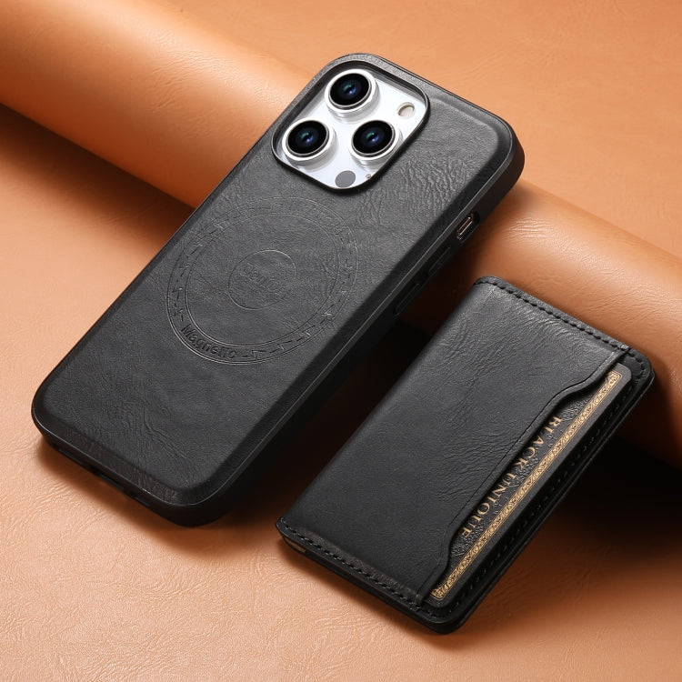 For iPhone 15 Plus Denior Cowhide Texture Leather MagSafe Detachable Wallet Phone Case(Black) - iPhone 15 Plus Cases by Denior | Online Shopping South Africa | PMC Jewellery | Buy Now Pay Later Mobicred