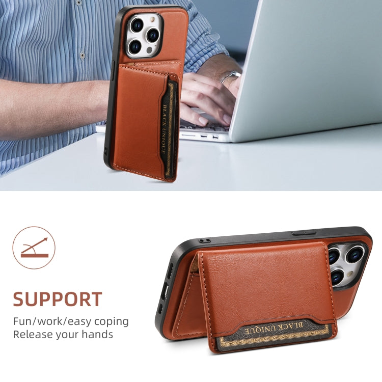 For iPhone 15 Plus Denior Cowhide Texture Leather MagSafe Detachable Wallet Phone Case(Brown) - iPhone 15 Plus Cases by Denior | Online Shopping South Africa | PMC Jewellery | Buy Now Pay Later Mobicred