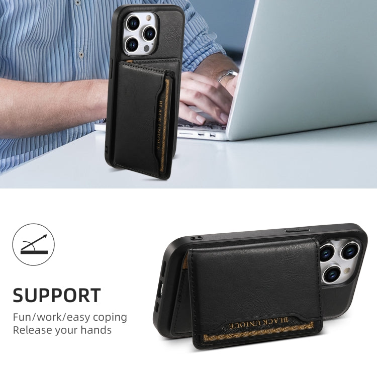 For iPhone 15 Denior Cowhide Texture Leather MagSafe Detachable Wallet Phone Case(Black) - iPhone 15 Cases by Denior | Online Shopping South Africa | PMC Jewellery | Buy Now Pay Later Mobicred