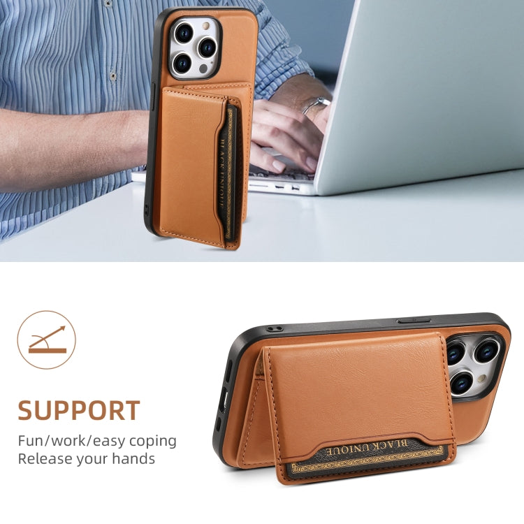 For iPhone 14 Pro Denior Cowhide Texture Leather MagSafe Detachable Wallet Phone Case(Khaki) - iPhone 14 Pro Cases by Denior | Online Shopping South Africa | PMC Jewellery | Buy Now Pay Later Mobicred