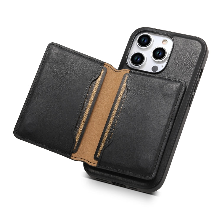 For iPhone 14 Pro Max Denior Cowhide Texture Leather MagSafe Detachable Wallet Phone Case(Black) - iPhone 14 Pro Max Cases by Denior | Online Shopping South Africa | PMC Jewellery | Buy Now Pay Later Mobicred