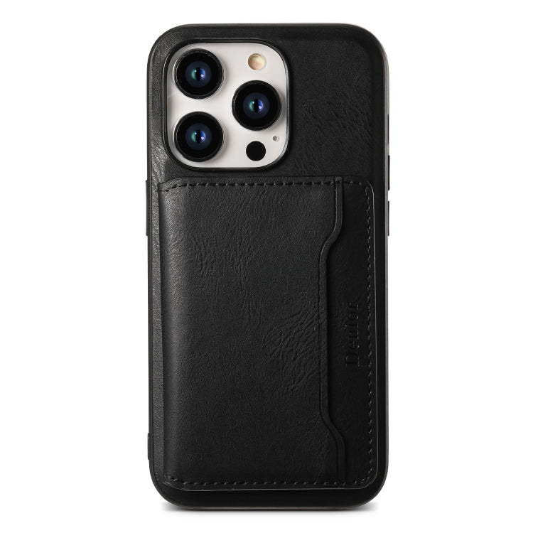 For iPhone 13 Pro Denior Cowhide Texture Leather MagSafe Detachable Wallet Phone Case(Black) - iPhone 13 Pro Cases by Denior | Online Shopping South Africa | PMC Jewellery | Buy Now Pay Later Mobicred