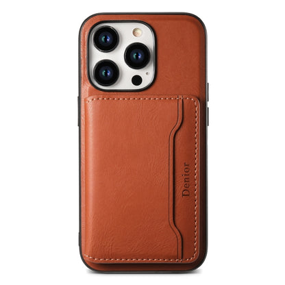 For iPhone 12 Pro Denior Cowhide Texture Leather MagSafe Detachable Wallet Phone Case(Brown) - iPhone 12 / 12 Pro Cases by Denior | Online Shopping South Africa | PMC Jewellery | Buy Now Pay Later Mobicred