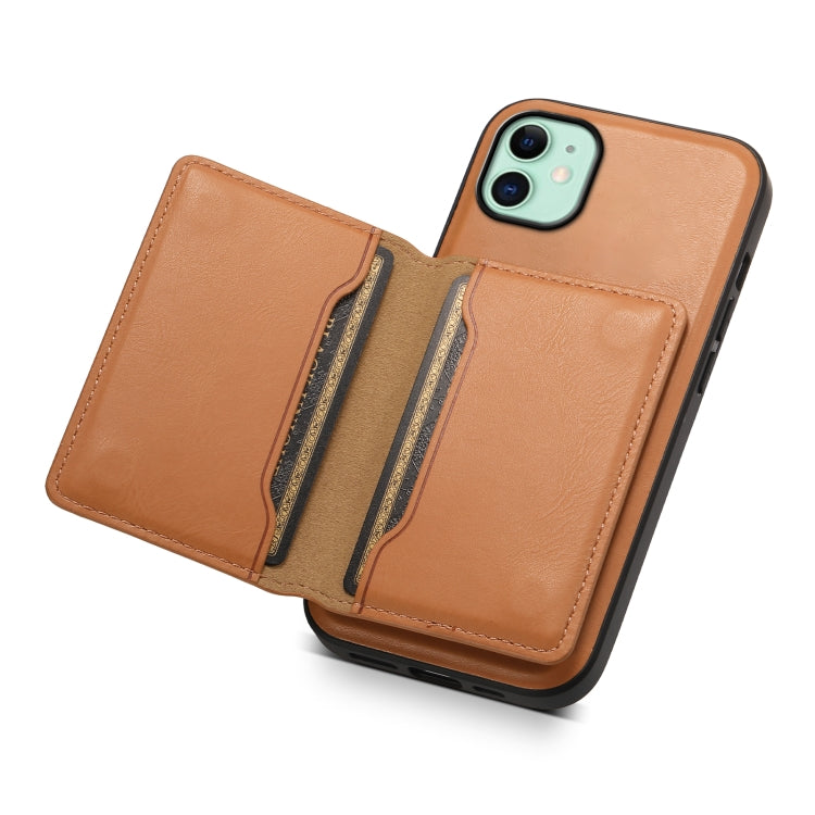 For iPhone 11 Denior Cowhide Texture Leather MagSafe Detachable Wallet Phone Case(Khaki) - iPhone 11 Cases by Denior | Online Shopping South Africa | PMC Jewellery | Buy Now Pay Later Mobicred