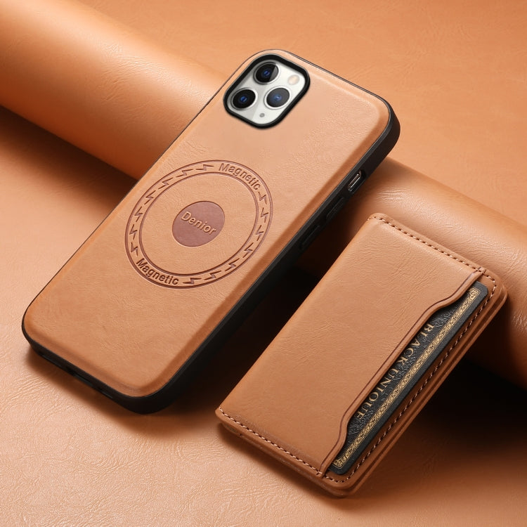 For iPhone 11 Pro Max Denior Cowhide Texture Leather MagSafe Detachable Wallet Phone Case(Khaki) - iPhone 11 Pro Max Cases by Denior | Online Shopping South Africa | PMC Jewellery | Buy Now Pay Later Mobicred