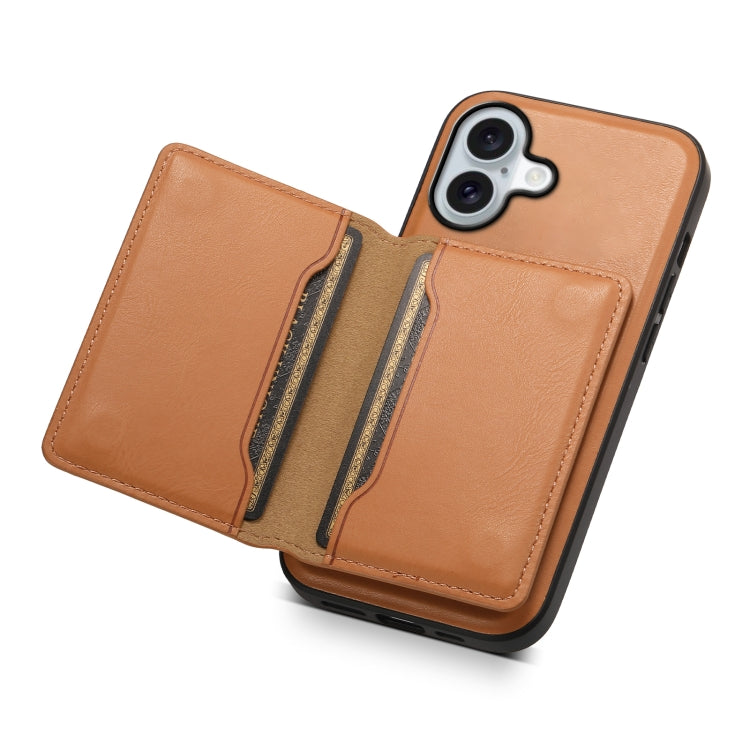 For iPhone 16 Plus Denior Cowhide Texture Leather MagSafe Detachable Wallet Phone Case(Khaki) - iPhone 16 Plus Cases by Denior | Online Shopping South Africa | PMC Jewellery | Buy Now Pay Later Mobicred