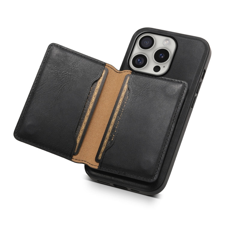 For iPhone 16 Pro Denior Cowhide Texture Leather MagSafe Detachable Wallet Phone Case(Black) - iPhone 16 Pro Cases by Denior | Online Shopping South Africa | PMC Jewellery | Buy Now Pay Later Mobicred