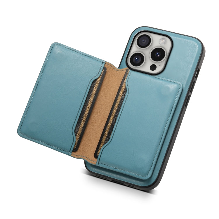 For iPhone 16 Pro Max Denior Cowhide Texture Leather MagSafe Detachable Wallet Phone Case(Blue) - iPhone 16 Pro Max Cases by Denior | Online Shopping South Africa | PMC Jewellery | Buy Now Pay Later Mobicred