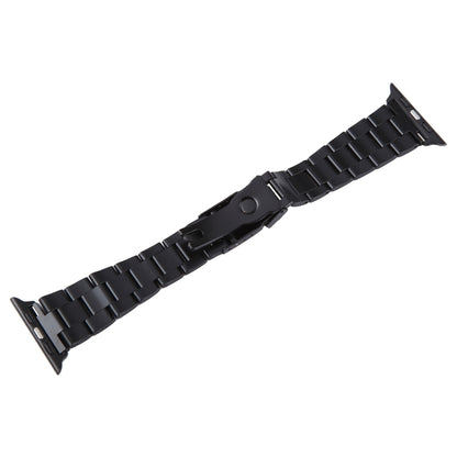 For Apple Watch Series 9 45mm Three-Bead Stainless Steel Watch Band(Black Gold) - Watch Bands by PMC Jewellery | Online Shopping South Africa | PMC Jewellery