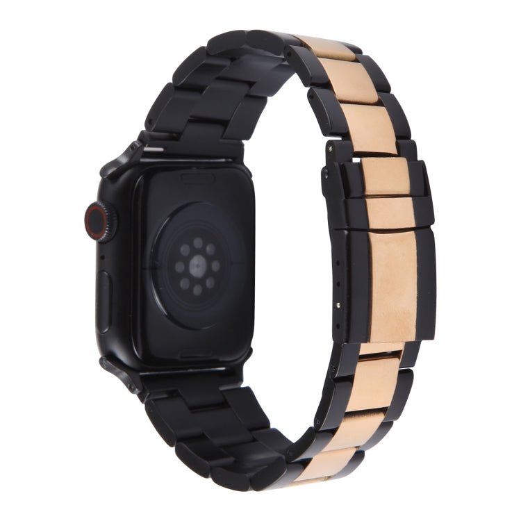 For Apple Watch Ultra 49mm Three-Bead Stainless Steel Watch Band(Black Rose Gold) - Watch Bands by PMC Jewellery | Online Shopping South Africa | PMC Jewellery