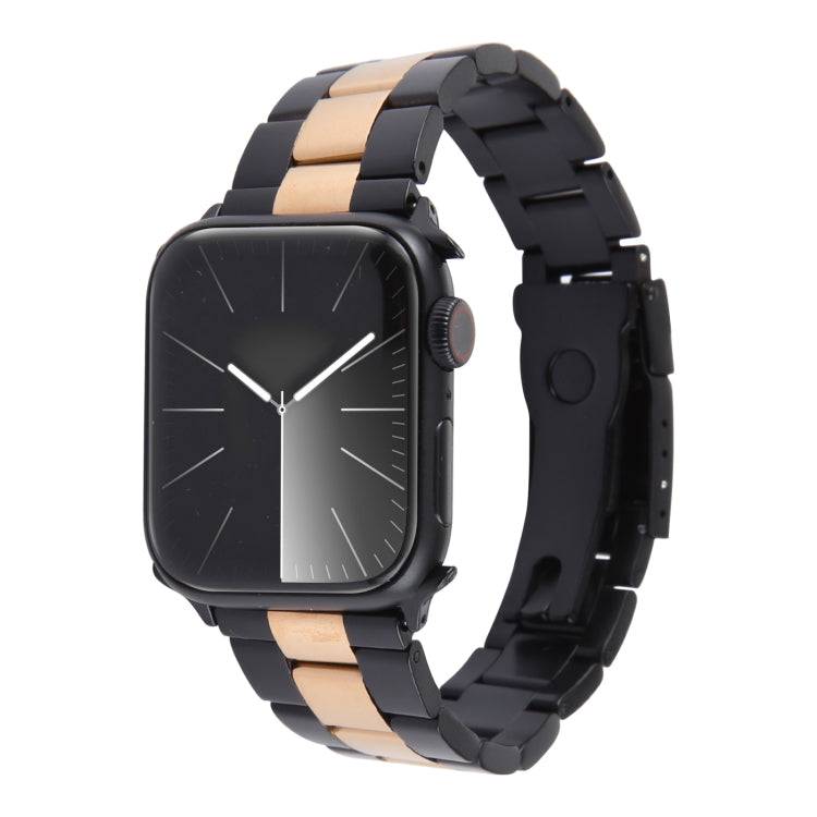 For Apple Watch Series 8 41mm Three-Bead Stainless Steel Watch Band(Black Rose Gold) - Watch Bands by PMC Jewellery | Online Shopping South Africa | PMC Jewellery