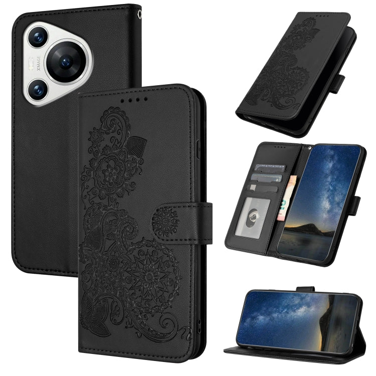 For Huawei Pura 70 Datura Flower Embossed Flip Leather Phone Case(Black) - Huawei Cases by PMC Jewellery | Online Shopping South Africa | PMC Jewellery | Buy Now Pay Later Mobicred