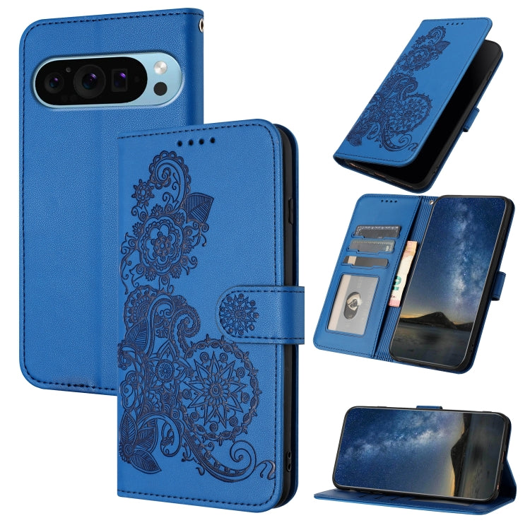 For Google Pixel 9 Pro Datura Flower Embossed Flip Leather Phone Case(Blue) - Google Cases by PMC Jewellery | Online Shopping South Africa | PMC Jewellery | Buy Now Pay Later Mobicred