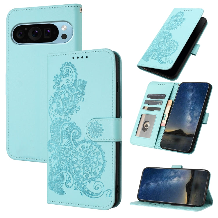 For Google Pixel 9 Datura Flower Embossed Flip Leather Phone Case(Light blue) - Google Cases by PMC Jewellery | Online Shopping South Africa | PMC Jewellery | Buy Now Pay Later Mobicred