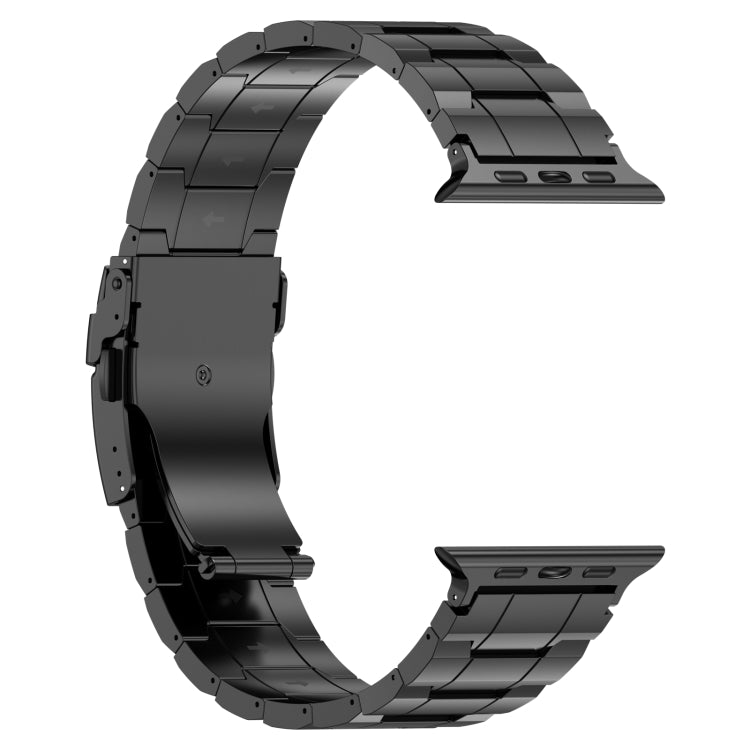 For Apple Watch Series 8 41mm Safety Buckle Trapezoid Titanium Steel Watch Band(Black) - Watch Bands by PMC Jewellery | Online Shopping South Africa | PMC Jewellery