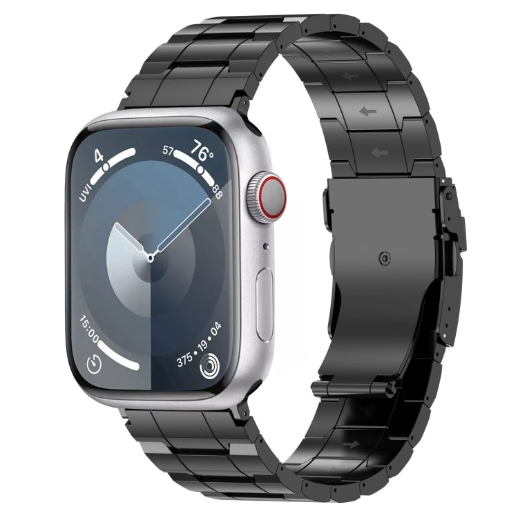 For Apple Watch Series 8 45mm Safety Buckle Trapezoid Titanium Steel Watch Band(Black) - Watch Bands by PMC Jewellery | Online Shopping South Africa | PMC Jewellery