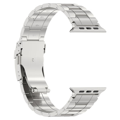 For Apple Watch Series 6 44mm Safety Buckle Trapezoid Titanium Steel Watch Band(Silver) - Watch Bands by PMC Jewellery | Online Shopping South Africa | PMC Jewellery