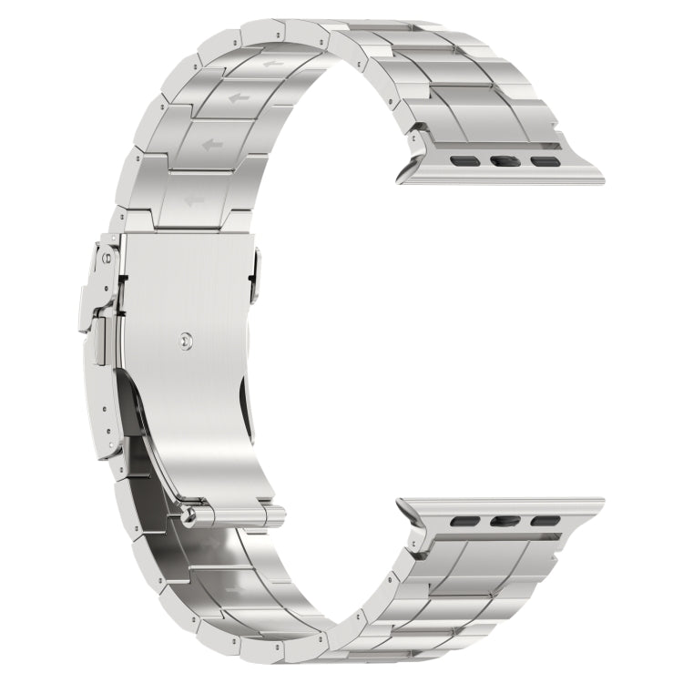 For Apple Watch Series 3 38mm Safety Buckle Trapezoid Titanium Steel Watch Band(Silver) - Watch Bands by PMC Jewellery | Online Shopping South Africa | PMC Jewellery