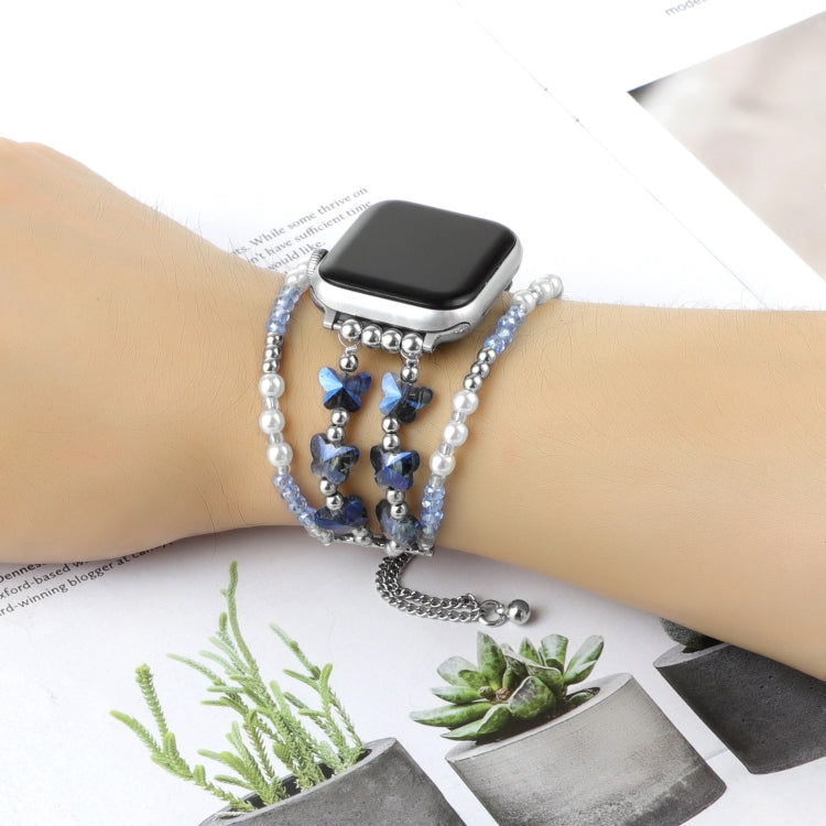 For Apple Watch SE 2023 40mm Butterfly Chain Bracelet Metal Watch Band(Blue) - Watch Bands by PMC Jewellery | Online Shopping South Africa | PMC Jewellery