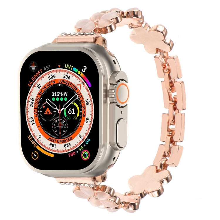 For Apple Watch Ultra 2 49mm 5-petaled Flower Zinc Alloy Chain Watch Band(Rose Gold) - Watch Bands by PMC Jewellery | Online Shopping South Africa | PMC Jewellery