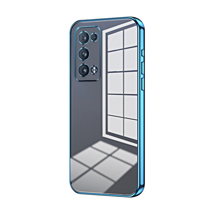 For OPPO Reno6 Pro+ Transparent Plating Fine Hole Phone Case(Blue) - OPPO Cases by PMC Jewellery | Online Shopping South Africa | PMC Jewellery | Buy Now Pay Later Mobicred