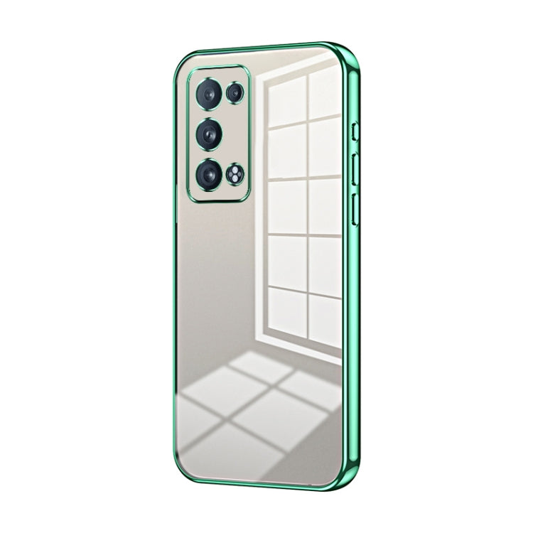 For OPPO Reno6 Pro+ Transparent Plating Fine Hole Phone Case(Green) - OPPO Cases by PMC TechLife | Online Shopping South Africa | PMC TechLife | Buy Now Pay Later Mobicred