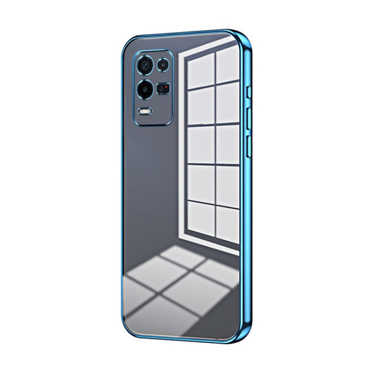 For OPPO K9x Transparent Plating Fine Hole Phone Case(Blue) - OPPO Cases by PMC Jewellery | Online Shopping South Africa | PMC Jewellery | Buy Now Pay Later Mobicred
