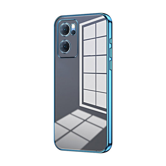 For OPPO Reno7 5G Transparent Plating Fine Hole Phone Case(Blue) - OPPO Cases by PMC Jewellery | Online Shopping South Africa | PMC Jewellery | Buy Now Pay Later Mobicred