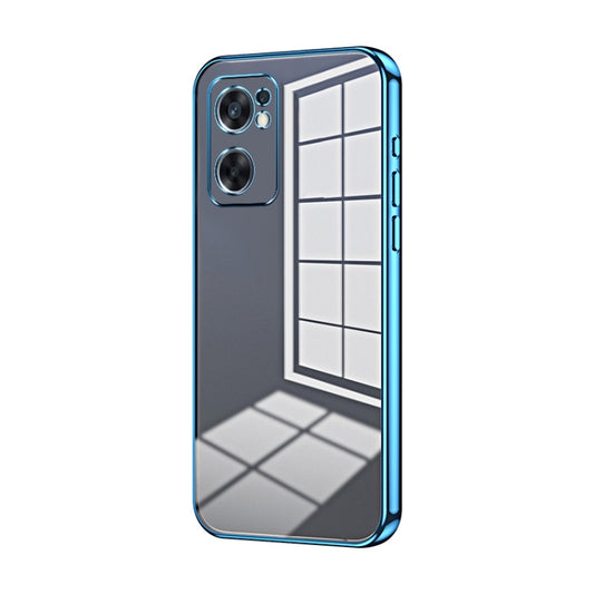 For OPPO Reno7 SE Transparent Plating Fine Hole Phone Case(Blue) - OPPO Cases by PMC Jewellery | Online Shopping South Africa | PMC Jewellery | Buy Now Pay Later Mobicred