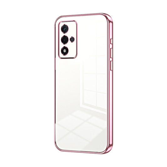 For OPPO A93s 5G Transparent Plating Fine Hole Phone Case(Pink) - OPPO Cases by PMC Jewellery | Online Shopping South Africa | PMC Jewellery | Buy Now Pay Later Mobicred