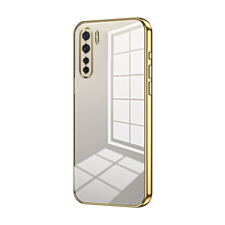 For OPPO Reno3 4G / F15 / A91 Transparent Plating Fine Hole Phone Case(Gold) - OPPO Cases by PMC Jewellery | Online Shopping South Africa | PMC Jewellery | Buy Now Pay Later Mobicred