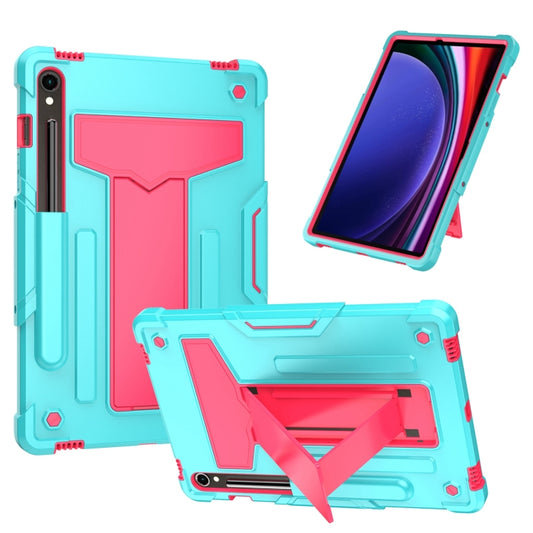 For Samsung Galaxy Tab S9 FE / S9 T Holder Robot Silicone Hybrid PC Tablet Case(Mint Rose Red) - Galaxy Tab S9 Cases by PMC Jewellery | Online Shopping South Africa | PMC Jewellery | Buy Now Pay Later Mobicred