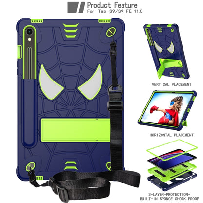 For Samsung Galaxy Tab S9 FE / S9 Fold-Holder Spider Silicone Hybrid PC Tablet Case(Navy Yellow Green) - Galaxy Tab S9 Cases by PMC Jewellery | Online Shopping South Africa | PMC Jewellery | Buy Now Pay Later Mobicred