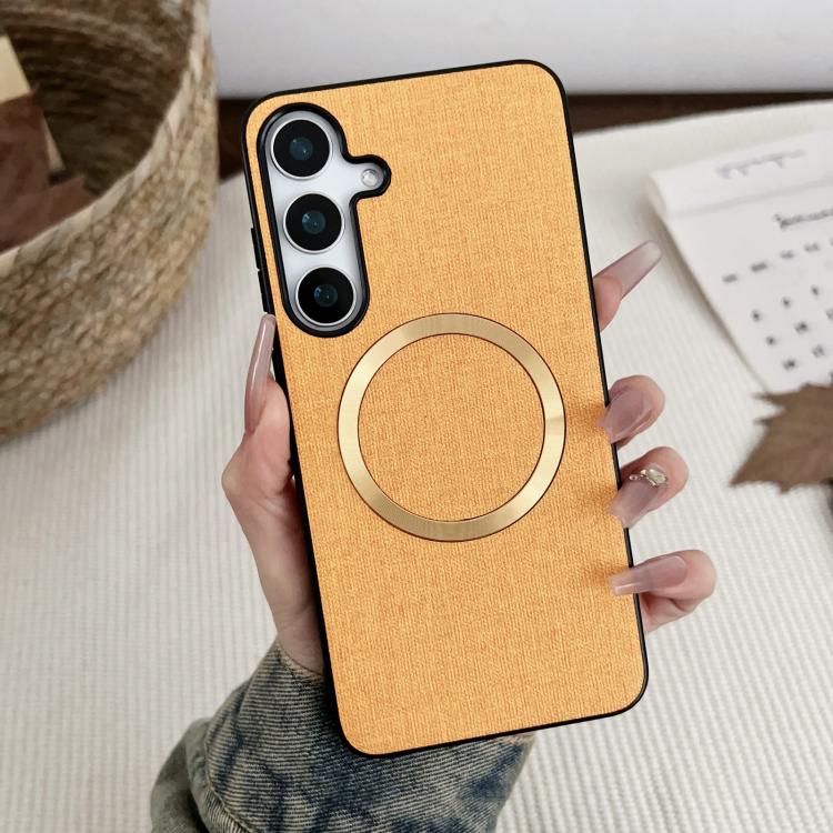 For Samsung Galaxy S25+ 5G Magsafe Magnetic Ring Cloth Texture Phone Case(Orange) - Galaxy S25+ 5G Cases by PMC Jewellery | Online Shopping South Africa | PMC Jewellery | Buy Now Pay Later Mobicred