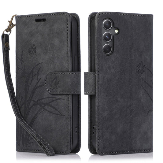 For Samsung Galaxy S24+ / S25+ 5G Orchid Butterfly Embossed Leather Phone Case(Black) - Galaxy S24+ 5G Cases by PMC Jewellery | Online Shopping South Africa | PMC Jewellery | Buy Now Pay Later Mobicred