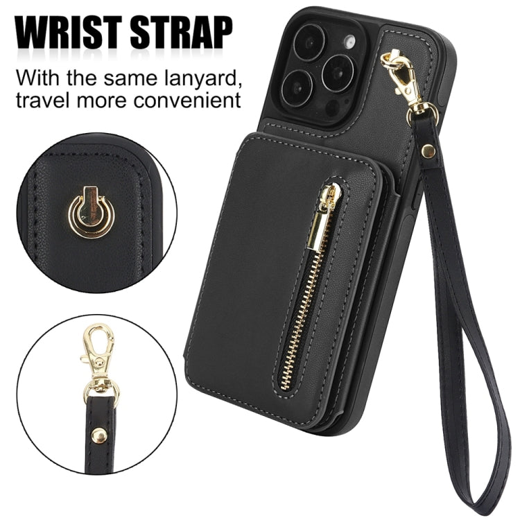 For iPhone 16 Pro YM006 Skin Feel Zipper Card Bag Phone Case with Dual Lanyard(Black) - iPhone 16 Pro Cases by PMC Jewellery | Online Shopping South Africa | PMC Jewellery | Buy Now Pay Later Mobicred