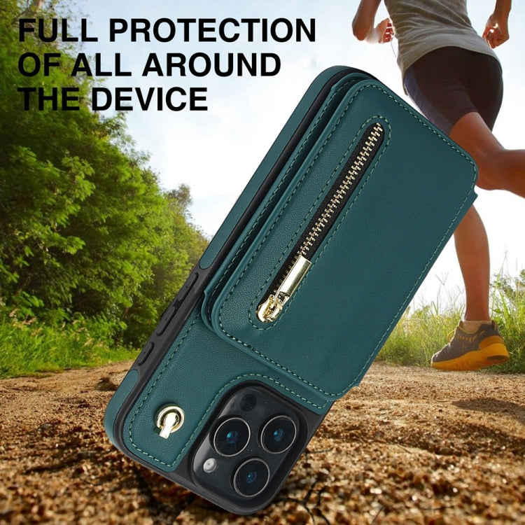 For iPhone 16 Pro YM006 Skin Feel Zipper Card Bag Phone Case with Dual Lanyard(Green) - iPhone 16 Pro Cases by PMC Jewellery | Online Shopping South Africa | PMC Jewellery | Buy Now Pay Later Mobicred