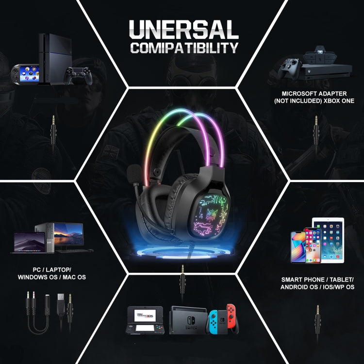 ONIKUMA X22 USB + 3.5mm Colorful Light Wired Gaming Headset with Mic, Cable length: 1.8m(Black) - free shipping - PMC Jewellery - Order now!