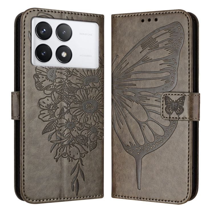 For Xiaomi Redmi K70 / K70 Pro Embossed Butterfly Leather Phone Case(Grey) - K70 Cases by PMC Jewellery | Online Shopping South Africa | PMC Jewellery | Buy Now Pay Later Mobicred